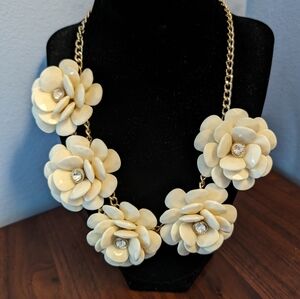 Statement white floral necklace